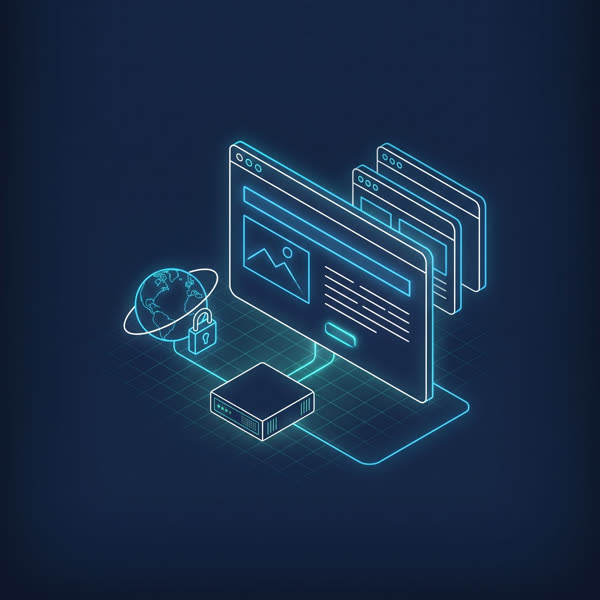 Illustration: Browserfenster mit Webseite und Globus